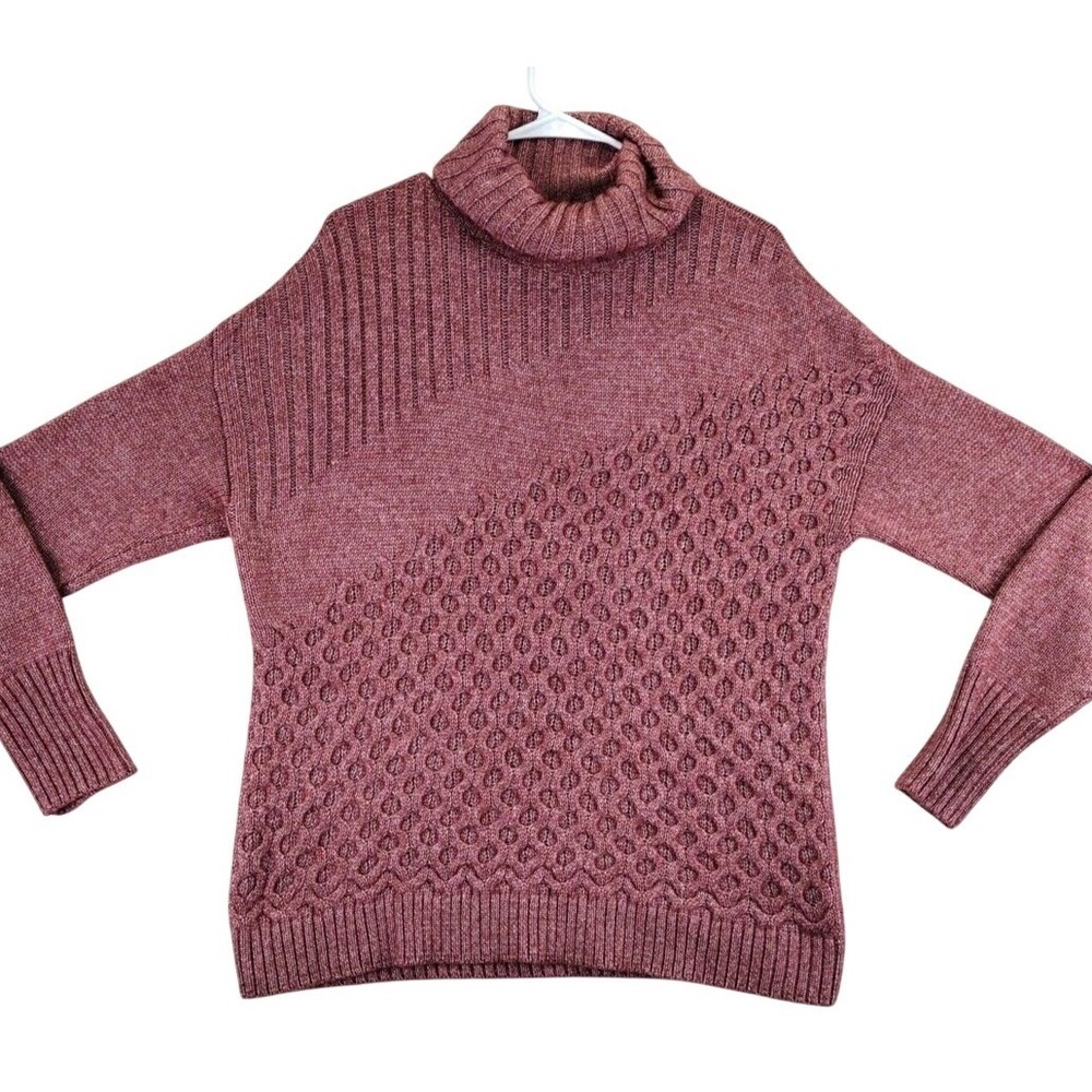 NINE WEST Womens Burgundy Textured Turtleneck Sweater Size L